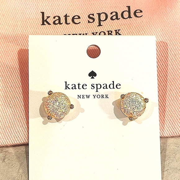 NWT KARE SPADE NEW YORK 14K GOLD PLATED RISE & SHINE OPAL GLITTER STUD EARRINGS - Picture 1 of 7